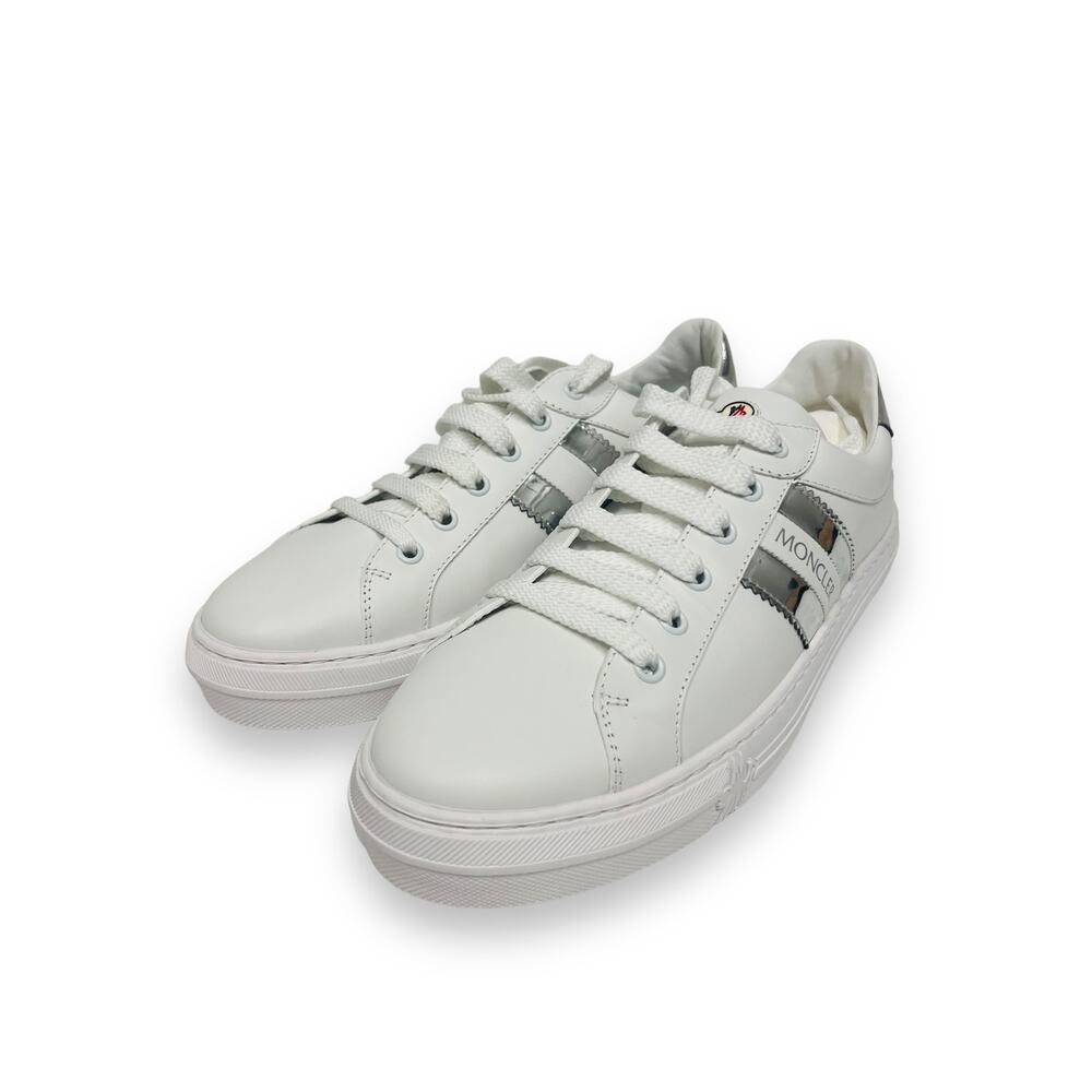 MONCLER White Leather Logo Accent Chrome Tab Ariel Sneakers Trainers EU 40 US 10 - Picture 4 of 9